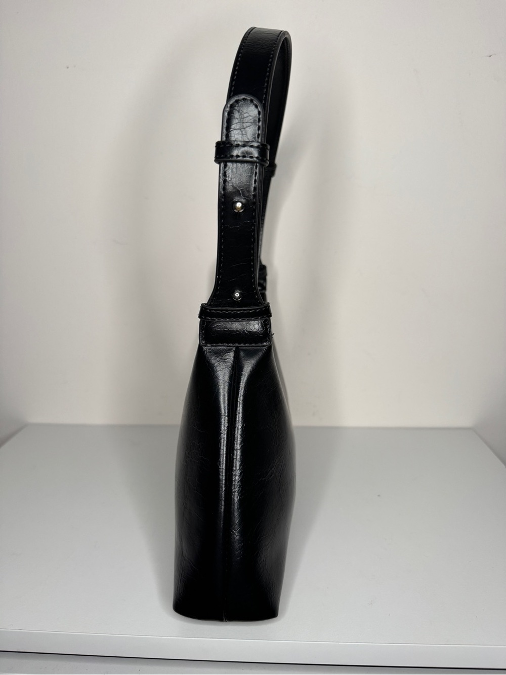 Black Baguette Shoulder Bag Y2K Minimalist Faux Leather Purse - Picture 3 of 11